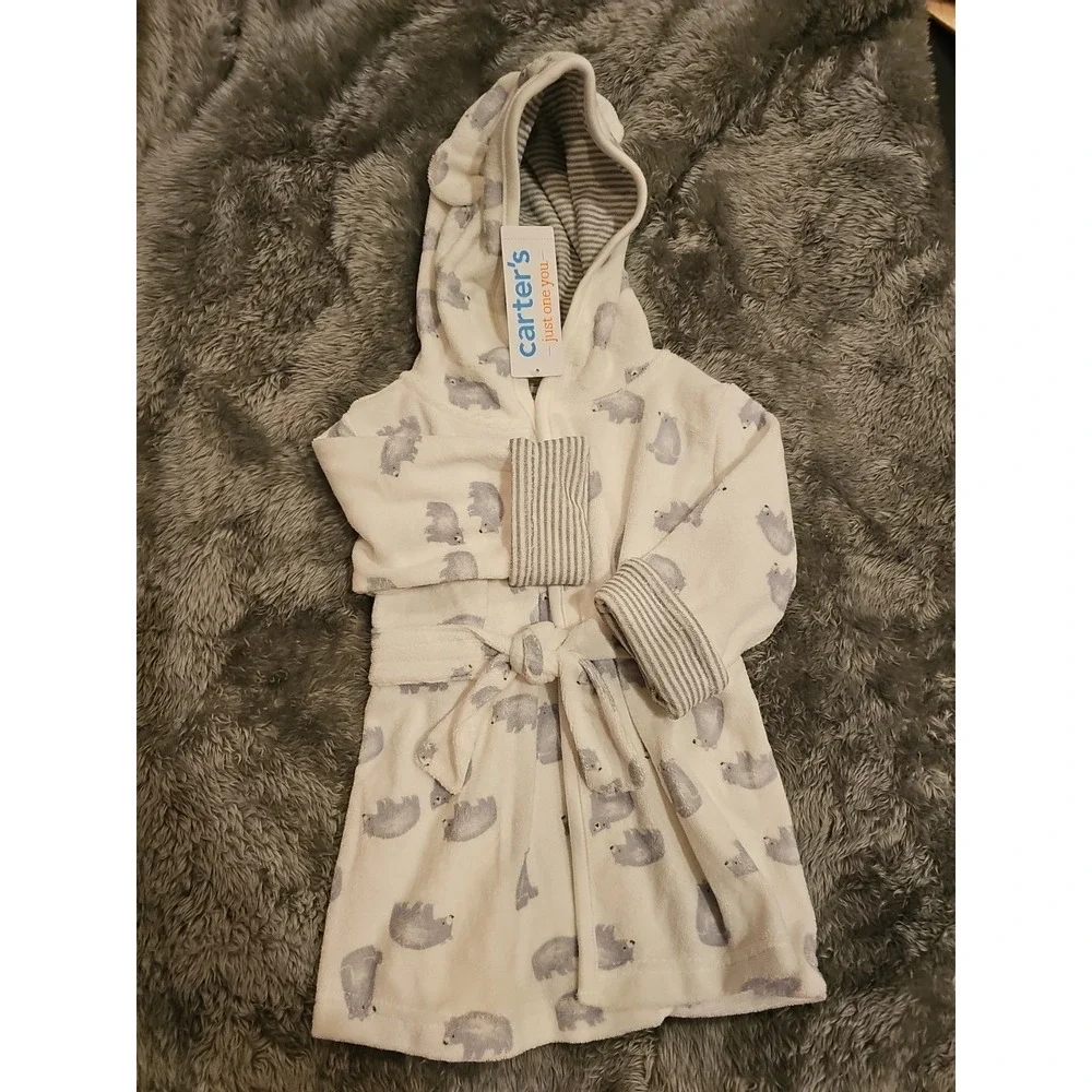 Carter's Baby Bathrobe White Bear Print Size‎ 0-9M- Great Cond.